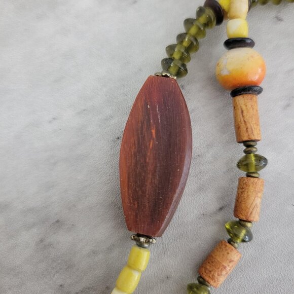 Vintage Layered Bead Necklace Wood Glass Ceramic Multi Strand Boho 19 Inch Jewel - Picture 11 of 14